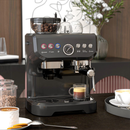 15 Bar Coffee Machine, with Adjustable Grind, Steamer and Accessories