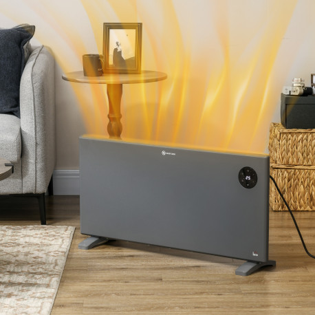 2000W Electric Convector Heater, Freestanding or Wall Mounted, Space Heater with Adjustable Thermostat, Timer, Grey