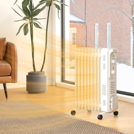 2000W Quiet Oil Filled Radiator, 9 Fin Energy Efficient Portable Electric Heater with 3 Heat Settings, Adjustable Thermostat, Sa