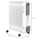 2500W Oil Filled Radiator, 11 Fin, Portable Electric Heater with 3 Heat Settings, Safety Cut-Off and Wheels, White