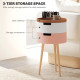 3-Tier Side Table, Round Living Room End Table with 2 Hidden Storage and Detachable Top Tray, Sofa Small Side Table with Wooden 