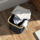 36L Foldable Laundry Basket, with Bamboo Top - Black