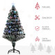 4ft Artificial Prelit Christmas Tree, Snow Xmas Tree with Colourful LED Lighting Fiber Optics, Green White