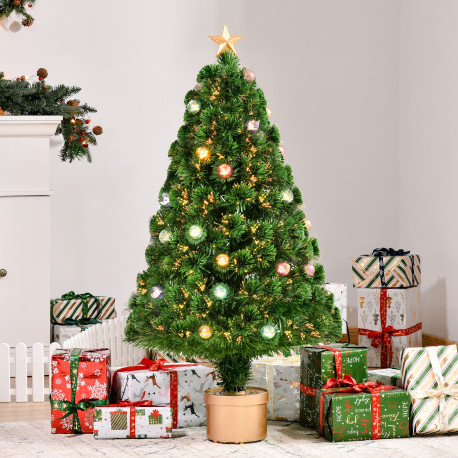 4FT Prelit Artificial Christmas Tree with Fibre Optics, Baubles Decoration, Golden Pot for Holiday, Home - Green