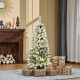 4FT Prelit Artificial Snow Flocked Christmas Tree with Warm White LED Light, Holiday Home Xmas Decoration, Green White