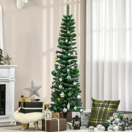 5.5FT Artificial Snow Dipped Christmas Tree Xmas Pencil Tree Holiday Home Indoor Decoration with Foldable Black Stand, Green