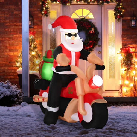 5.5ft Christmas Inflatable Santa Claus Riding a Motorcycle Blow Up Decoration Xmas Décor for Garden