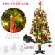 5&#039; Artificial Prelit Christmas Trees Holiday Décor with Warm White LED Lights, Auto Open, Tinsel, Ball, Star