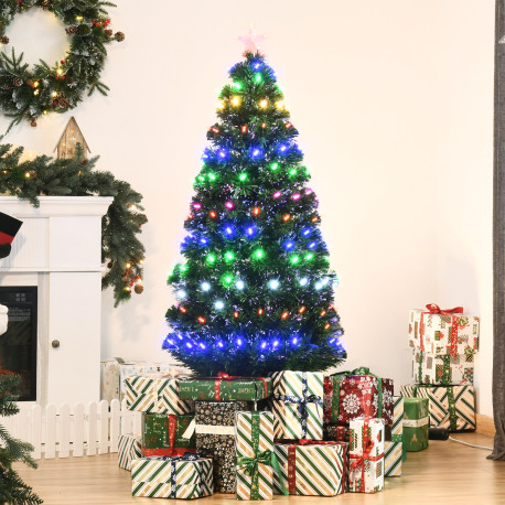 5FT Pre-Lit Artificial Christmas Tree w/ Lights Star Topper Metal Base Home Seasonal Decoration