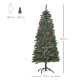 5FT Prelit Artificial Pencil Christmas Tree with Warm White LED Light, Red Berry, Holiday Home Xmas Decoration, Green