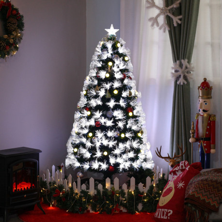 5ft White Light Artificial Christmas Tree w/ 180 LEDs Star Topper Tri-Base Full Bodied Seasonal Decoration Pre-Lit Home