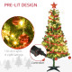 6&#039; Artificial Prelit Christmas Trees Holiday Décor with Warm White LED Lights, Auto Open, Tinsel, Ball, Star