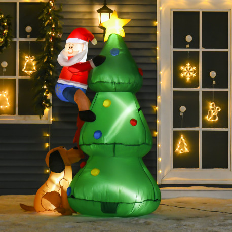 6ft Inflatable Christmas Tree, LED Lighted with Santa Claus Dog for Home Indoor Outdoor Garden Lawn Decoration Party Prop