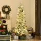 6FT Prelit Artificial Snow Flocked Christmas Tree with Warm White LED Light, Holiday Home Xmas Decoration, Green White