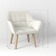 Accent Chair, Arm Chair with Wide Arms, Slanted Back, Thick Padding and Rubber Wooden Legs for Living Room, Cream White