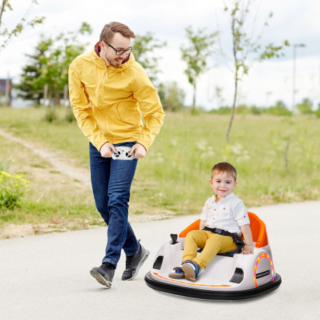 AIYAPLAY 360° Rotation Kids Bumper Car, 12V Waltzer Car with Remote Control, Dual Joysticks, Music Lights - Orange