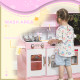 AIYAPLAY Pretend Play Kitchen Kids Kitchen Playset w/ Toy Phone, Chalkboard, Microwave, Cooking Stove, Sink