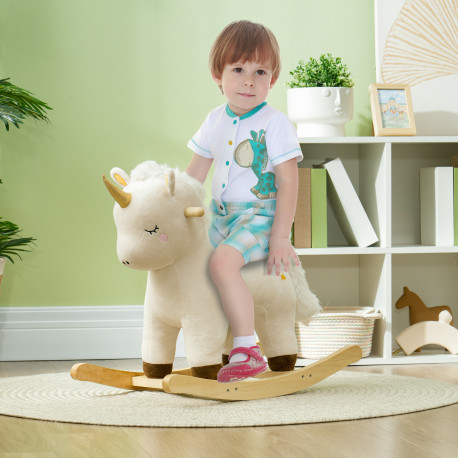 AIYAPLAY Rocking Horse with Unicorn Design, Sound, for 2-4 Years Old, White