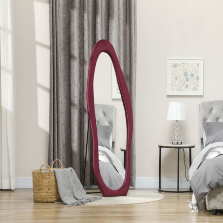 Arched Full Length Mirror, Irregular Wavy Mirror, 160 x 50cm Free Standing/Leaner/Wall Mirror with Velvet Frame for Living Room,