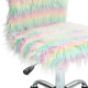 Armless Computer Desk Chair, Fluffy Fabric Swivel Office Chair, Makeup Vanity Chair with Height Adjustable, Wheels, for Home Stu