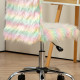 Armless Computer Desk Chair, Fluffy Fabric Swivel Office Chair, Makeup Vanity Chair with Height Adjustable, Wheels, for Home Stu