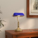 Banker&#039;s Desk Lamp with Antique Bronze Tone Base, Table Lamp with Blue Glass Shade for Home Office, Blue