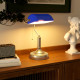 Banker&#039;s Desk Lamp with Antique Bronze Tone Base, Table Lamp with Blue Glass Shade for Home Office, Blue