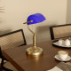 Banker&#039;s Desk Lamp with Antique Bronze Tone Base, Table Lamp with Blue Glass Shade for Home Office, Blue