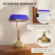 Banker&#039;s Desk Lamp with Antique Bronze Tone Base, Table Lamp with Blue Glass Shade for Home Office, Blue