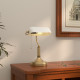 Banker&#039;s Desk Lamp with Antique Bronze Tone Base, Table Lamp with White Glass Shade for Home Office, White