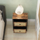 Bedside Table, Side Table with 2 Rattan Drawers, Bedside Cabinet with Storage and Steel Legs for Bedroom, Living Room, Rustic Br