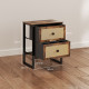 Bedside Table, Side Table with 2 Rattan Drawers, Bedside Cabinet with Storage and Steel Legs for Bedroom, Living Room, Rustic Br