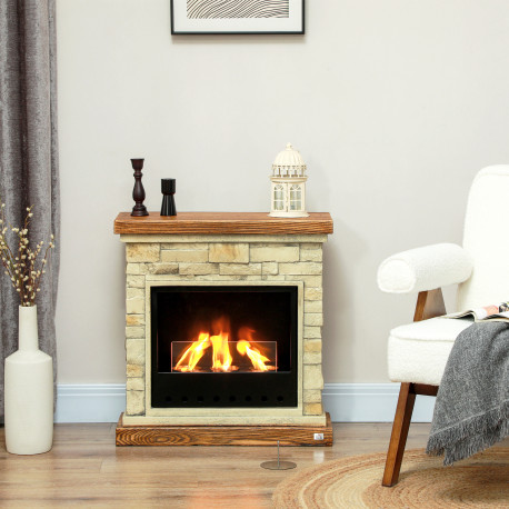 Bioethanol Fire Heater, with Brickwork-Effect Mantelpiece - Brown