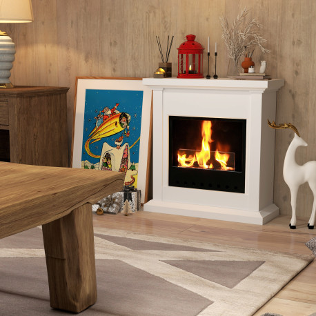 Bioethanol Fire Heater, with Mantelpiece - White