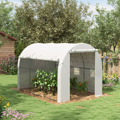 Outsunny 296 x 196cm Steel Frame Polytunnel Greenhouse - White