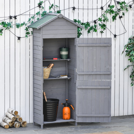 Outsunny Wooden Garden Storage Shed Utility Gardener Cabinet w/ 3 Shelves, Tilted-felt Roof and Two Lockable Doors, 79cm x 49cm 