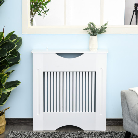 Painted MDF Radiator Cover Heater Cabinet Modern Slatted Home Furniture Living Room Bedroom Worktop White 82H x 78W x 19D