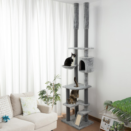 PawHut 225-255cm Height Floor-to-Ceiling Cat Tree Large Cat Tower w/ Cat Scratching Posts, Ramp, Condo