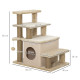 PawHut Adjustable Cat Steps, with House &amp; Hanging Toy Ball - Beige