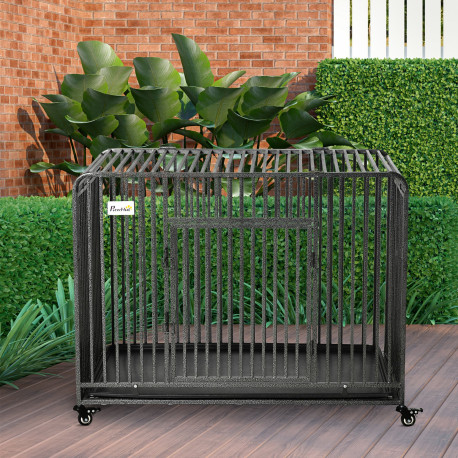 PawHut Foldable Heavy Duty Dog Crate on Wheels, with Removable Tray, for Medium and Large Dogs