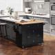 Rolling Kitchen Island Storage Trolley with Rubber Wood Top &amp; Drawers for Dining Room, Black