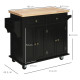 Rolling Kitchen Island Storage Trolley with Rubber Wood Top &amp; Drawers for Dining Room, Black