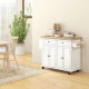 Rolling Kitchen Island Storage Trolley with Rubber Wood Top &amp; Drawers for Dining Room, White