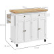 Rolling Kitchen Island Storage Trolley with Rubber Wood Top &amp; Drawers for Dining Room, White