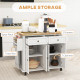 Rolling Kitchen Island Storage Trolley with Rubber Wood Top &amp; Drawers for Dining Room, White