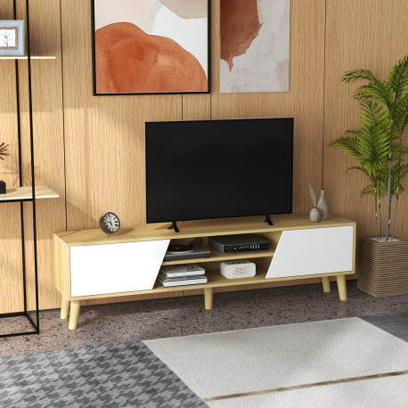 Scandinavian-Style TV Cabinet, with Storage - Wood-Effect/White