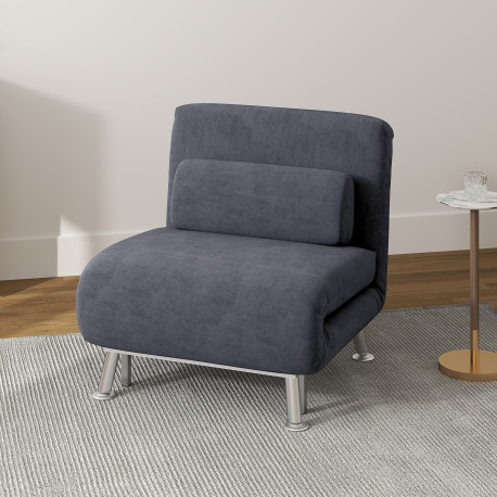 Single Velvet-Feel Sleeper Chair - Dark Grey