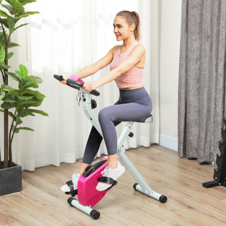 SPORTNOW Folding and Quiet Exercise Bike with 8-Level Magnetic Resistance and Heart Rate Sensor, for Home Gym, Pink and White