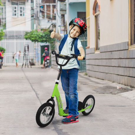 Teen Kids Stunt Scooter w/ Adjustable Handlebar, 12 Inch Rubber Tyres, Dual Brakes, Green