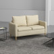 Two Seater Sofa for Living Room, Modern Fabric Couch with Wood Legs and 2 Pockets for Bedroom and Home Office, Beige